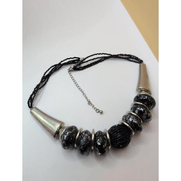 Chunky Black & Silver Statement Collar Necklace - Tribal/Boho - Picture 4 of 4